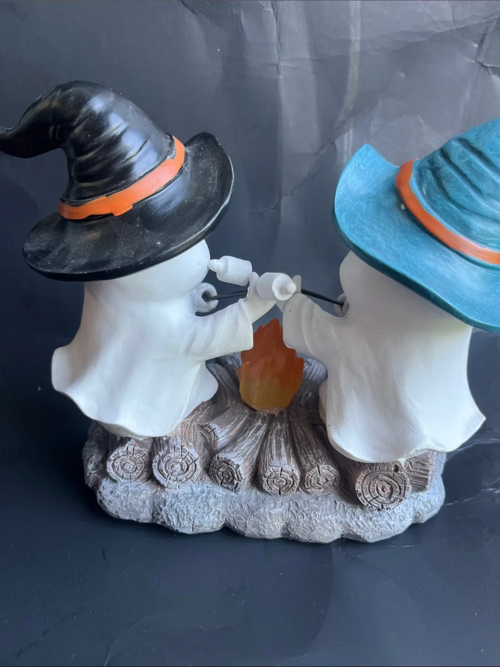 Halloween Ghost Duo Figurine with Blue and Black Witch Hats